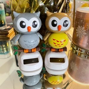 2 Owl Solar Dancing, 1 gray 1 brown great happy nurses, doctors gift